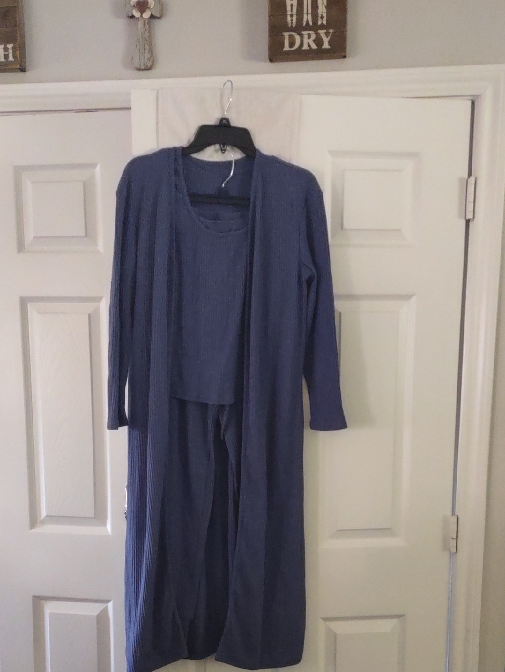 Long Ribbed Knit Cardigan and Set in Dusty Blue